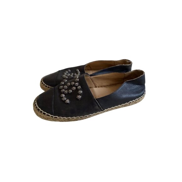 CHANEL Black Lambskin Interlocking Logo Espadrilles Flats Size 40 / US 10 - Picture 2 of 12